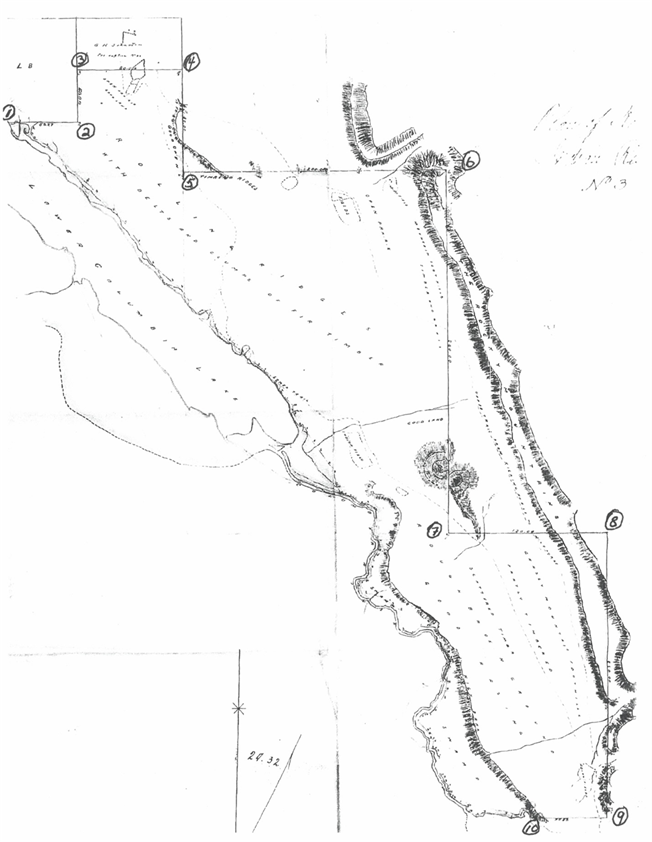 Titre : G.M. Skinner - IR No. 3 Survey (Field Map) - Description : A field map from G.M. Skinner  of IR No. 3 taken from ACBD, Vol 2, Tab 153.