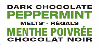 Packaging showing DARK CHOCOLATE PEPPERMINT MELTS.