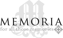 MEMORIA For All Those Memories with M in background, stylized crest atend
